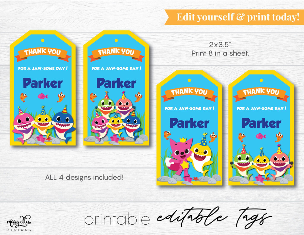 Free Printable Baby Shark Thank You Tags PDF Shark Party Favor Tags 