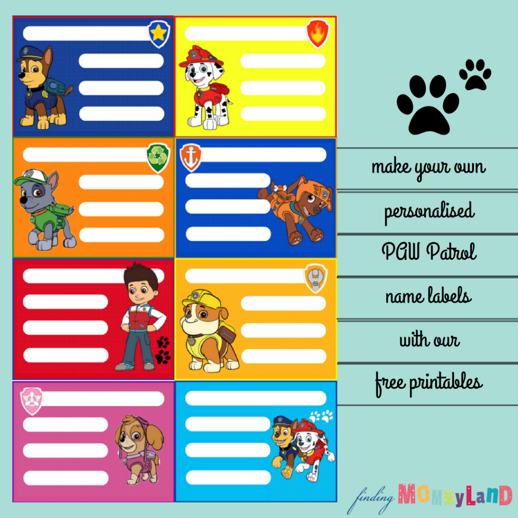 Free Printables PAW Patrol Personalise Name Labels Marshall Chase 