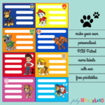 Free Printables PAW Patrol Personalise Name Labels Marshall Chase