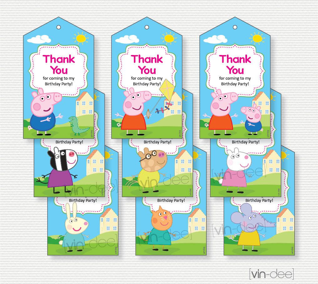 Editable Peppa Pig Thank You Favour Tags Pink Font 9 Designs 