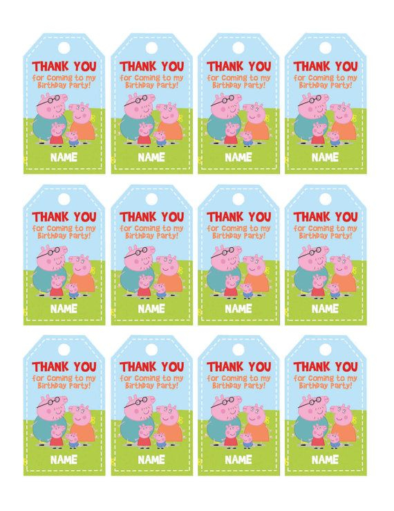 Peppa Pig Thank You Tags Peppa Pig Birthday Favor Tags Peppa Pig 