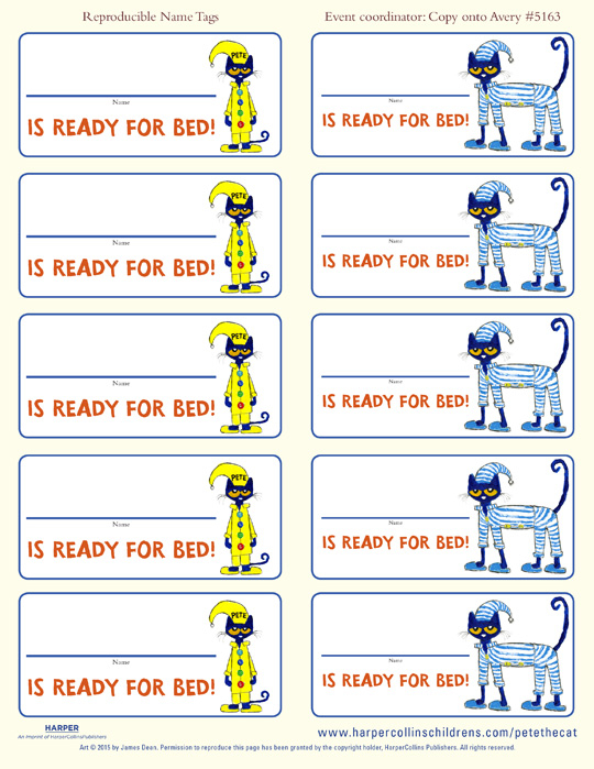 Pete The Cat And The Bedtime Blues Name Tags