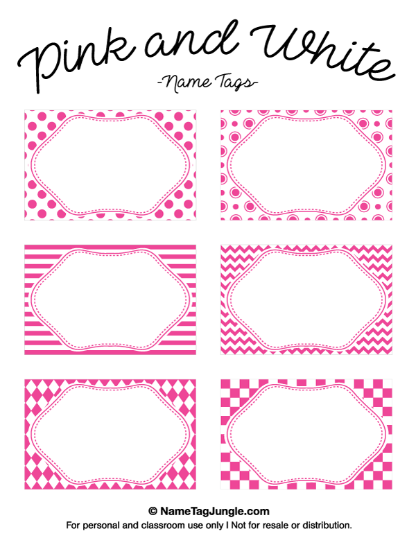 Free Printable Pink And White Name Tags Featuring Patterns Like 