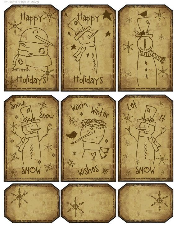 Printable 12 Prim Sepia Snowmen Hang Tags n By Penniwigs 2 50 