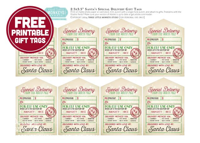 Santa s Special Delivery Printable Gift Tags Three Little Monkeys 