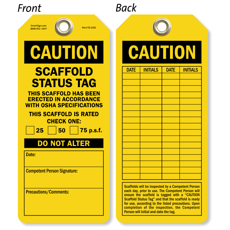 Scaffolding Inspection Tags Self Laminated Scaffold Tags Signs