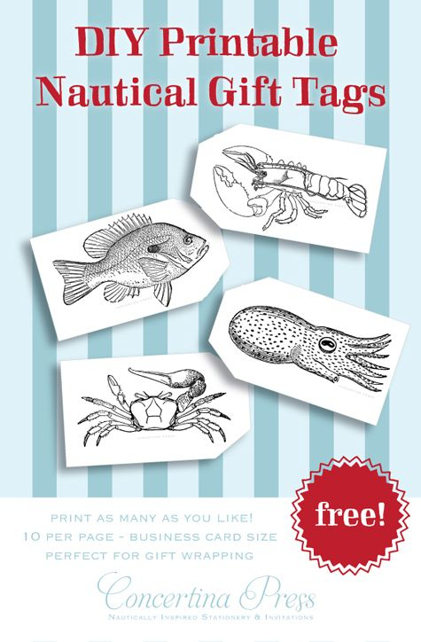 Free Printable Nautical Gift Tags With Sea Creatures By Concertina