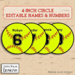 4 Softball Tags With Editable Names And Numbers INSTANT DOWNLOAD DIY