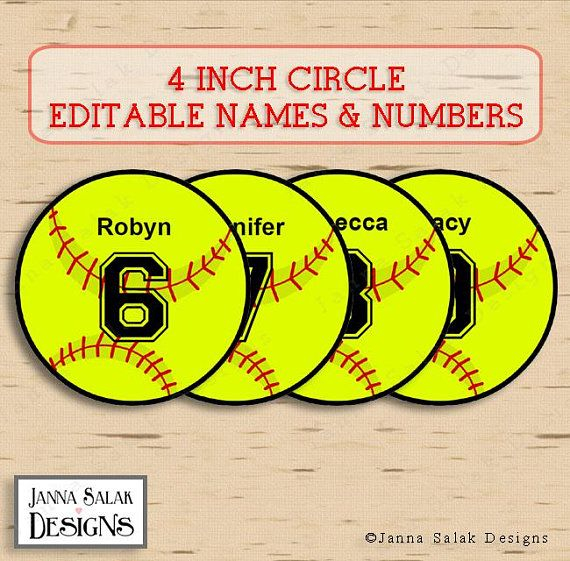 4 Softball Tags With Editable Names And Numbers INSTANT DOWNLOAD DIY 