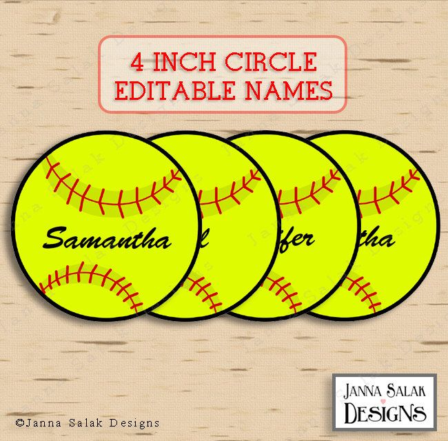 4 Softball Tags With Editable Names INSTANT DOWNLOAD DIY Etsy