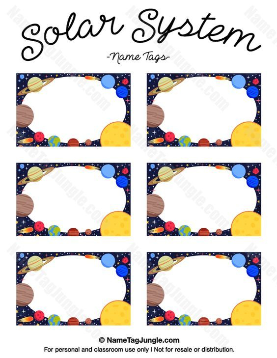 Free Printable Solar System Name Tags The Template Can Also Be Used