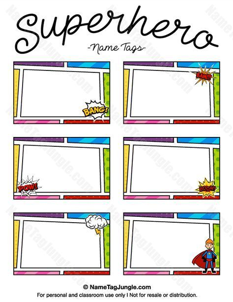 Free Printable Superhero Name Tags Each Name Tag Features A Comic Book 