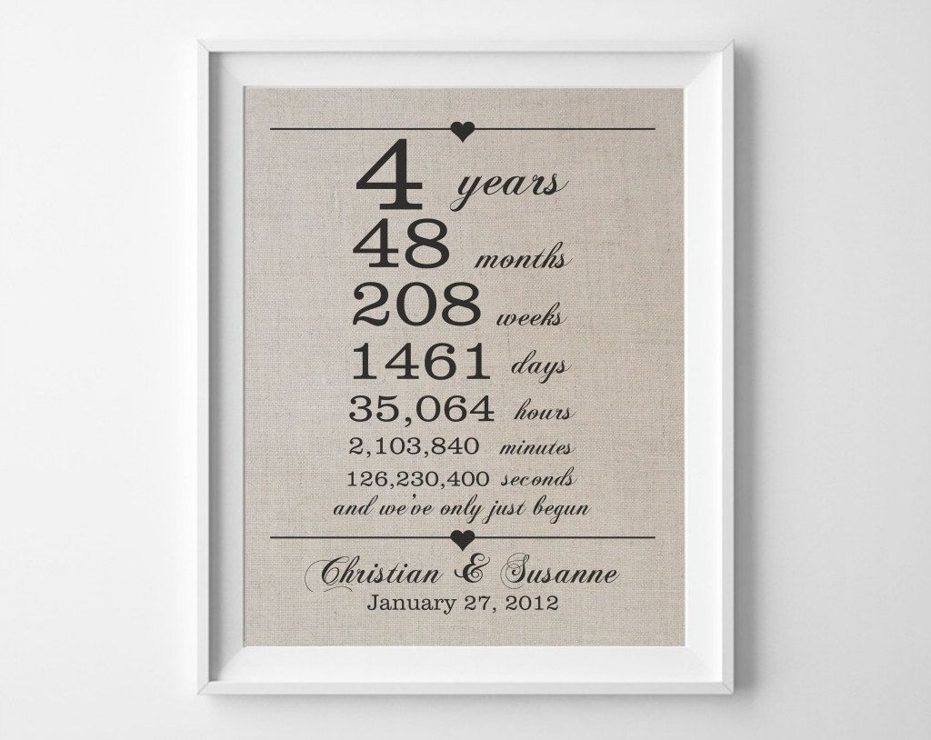 4 Years Together Linen Anniversary Print 4th By Quillandflourish 4th 
