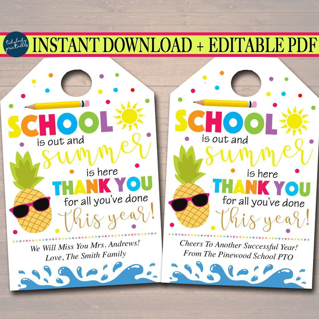 School s Out Summer Is Here Teacher Thank You Tags Teacher 