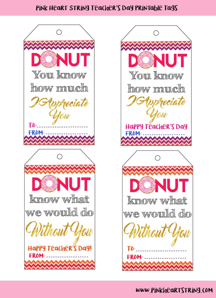 Teacher Appreciation Donuts Tags FREE Printables Pink Heart String