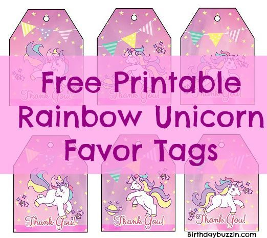 Free Printable Rainbow Unicorn Favor Tags Unicorn Birthday 