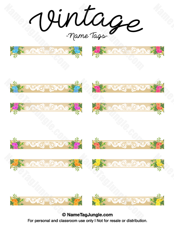 Free Printable Vintage Name Tags The Template Can Also Be Used For