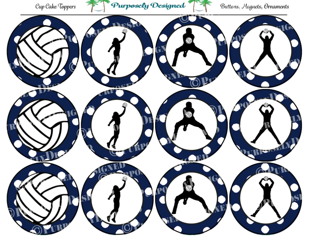 Volleyball Silhouette Printable Party Tags Cupcake Toppers Printab 