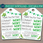 Printable Thank You Tags Volunteer Mint Labels Printable INSTANT