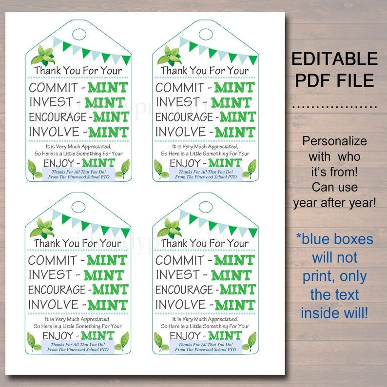 Printable Thank You Tags Volunteer Mint Labels Printable INSTANT 