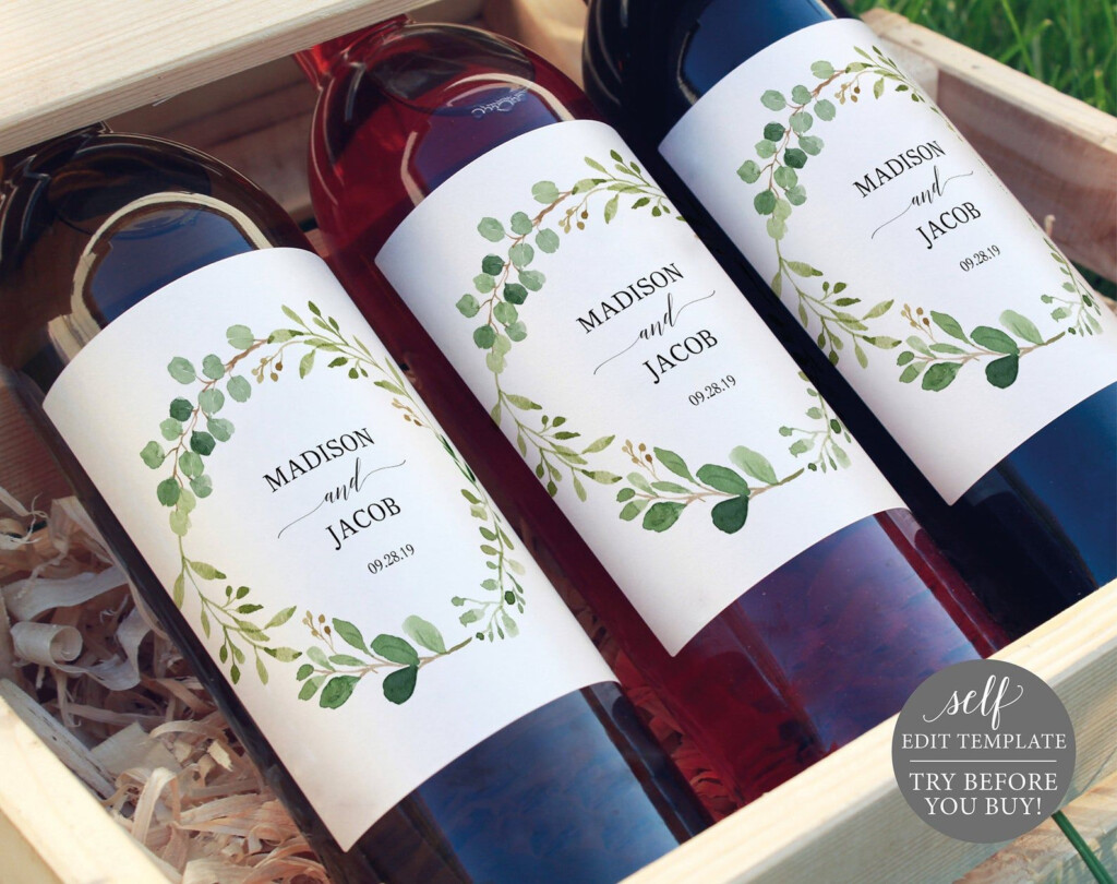 Greenery Wedding Wine Label Printable Wine Label Editable Etsy Diy 