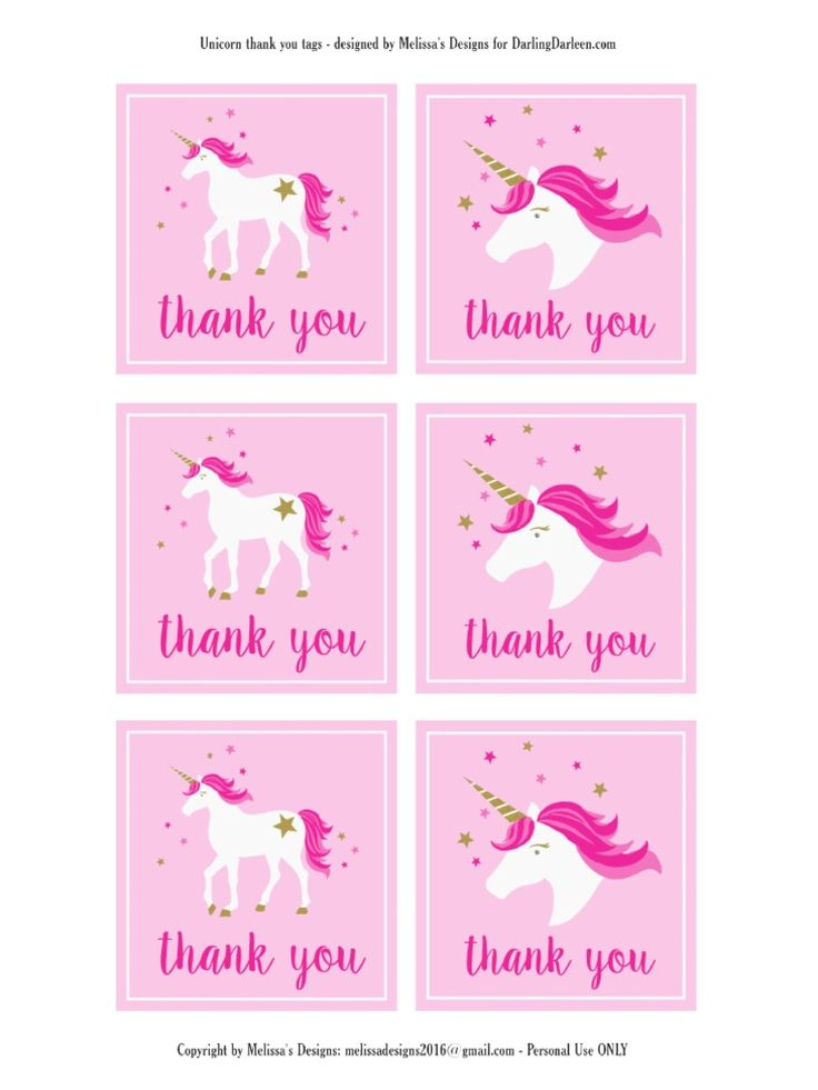 Unicorn Thank You Tags Free Printable Gift Tags Party Printables 