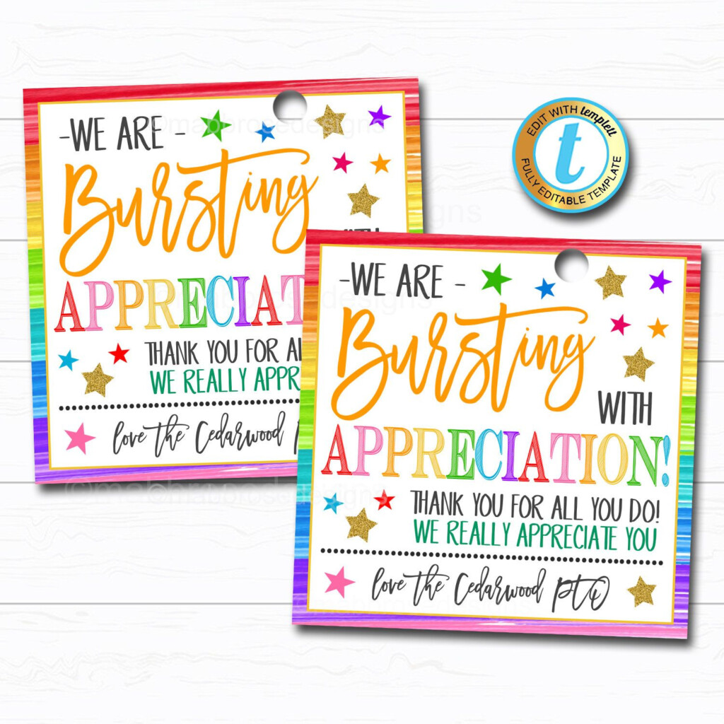 Appreciation Gift Tags Bursting With Appreciation Candy Star Etsy 