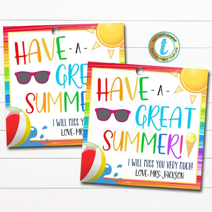 End Of School Year Gift Tag Have A Great Summer Rainbow Bright DIY 