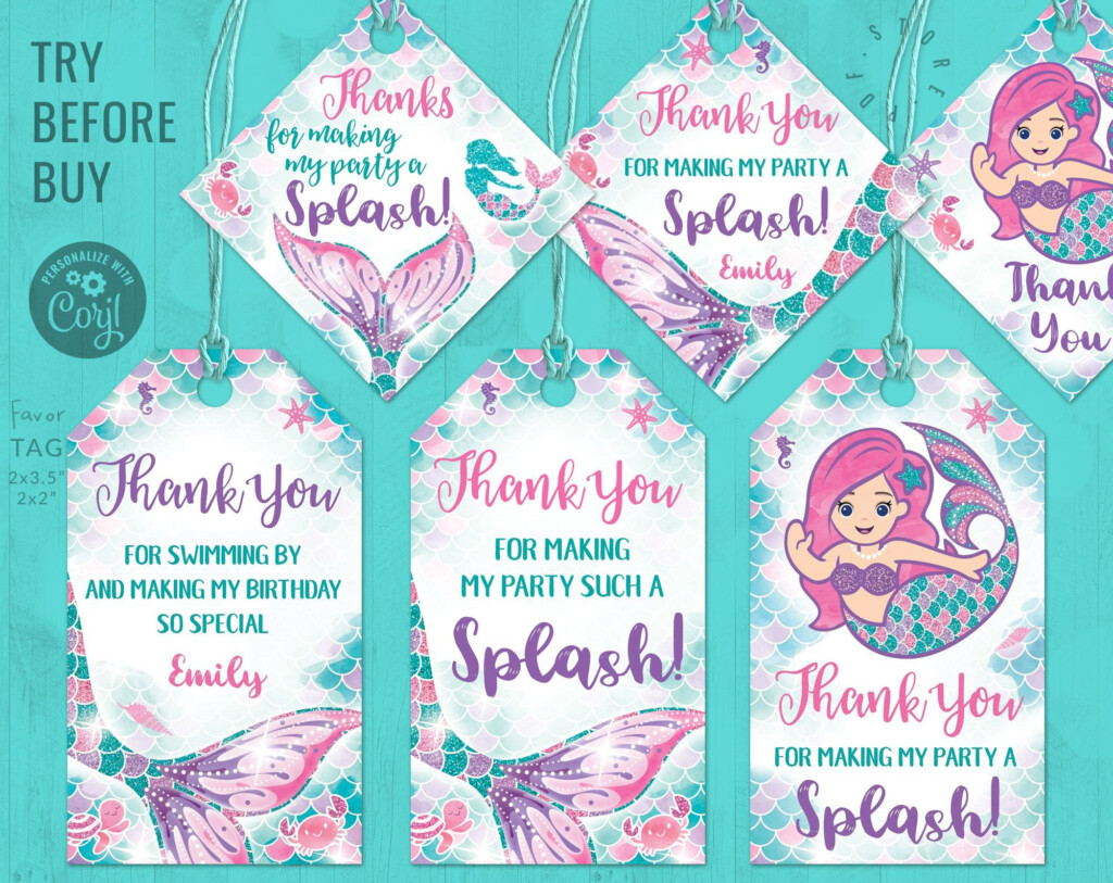 Mermaid Favor Tags Editable Template Under The Sea Mermaid Etsy 