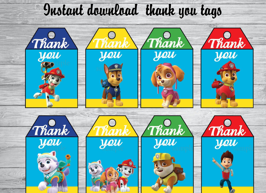 PRINTABLE Paw Patrol Thank You Tags Instant Download You Will Receive 