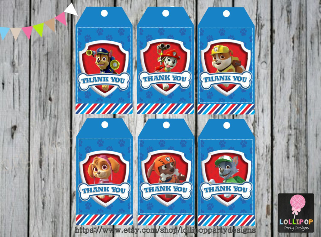 6x PAW PATROL Thank You Tags Printable Favour Tags Labels 