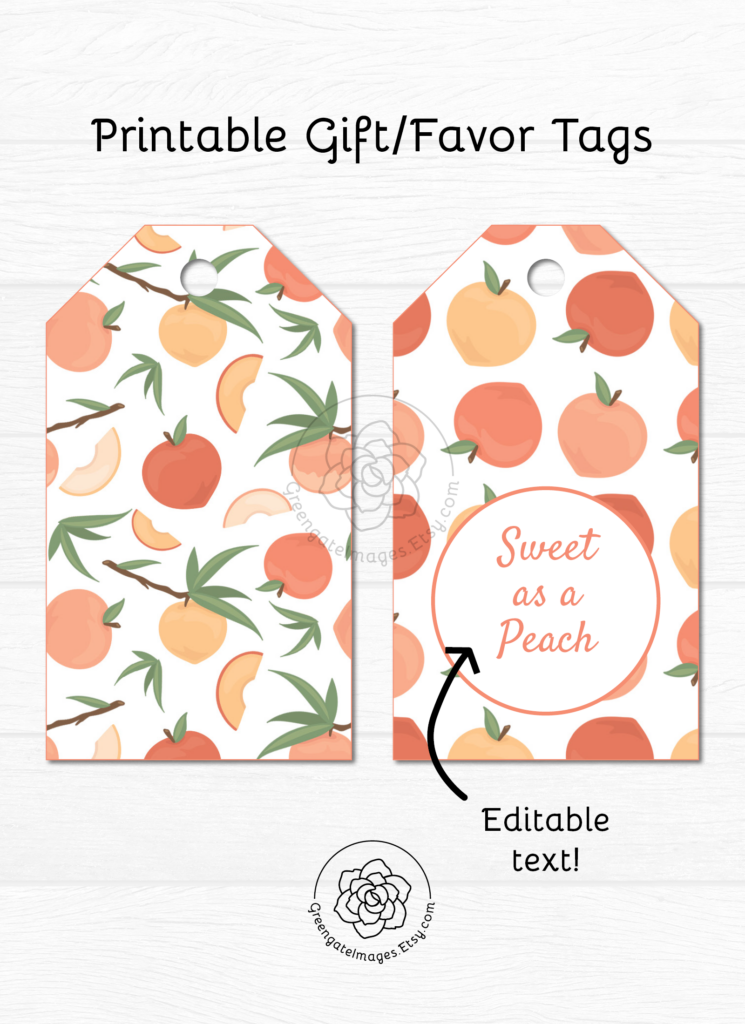 Peach Gift Favor Tags Printable Gift Tags Editable Text Sweet As A 
