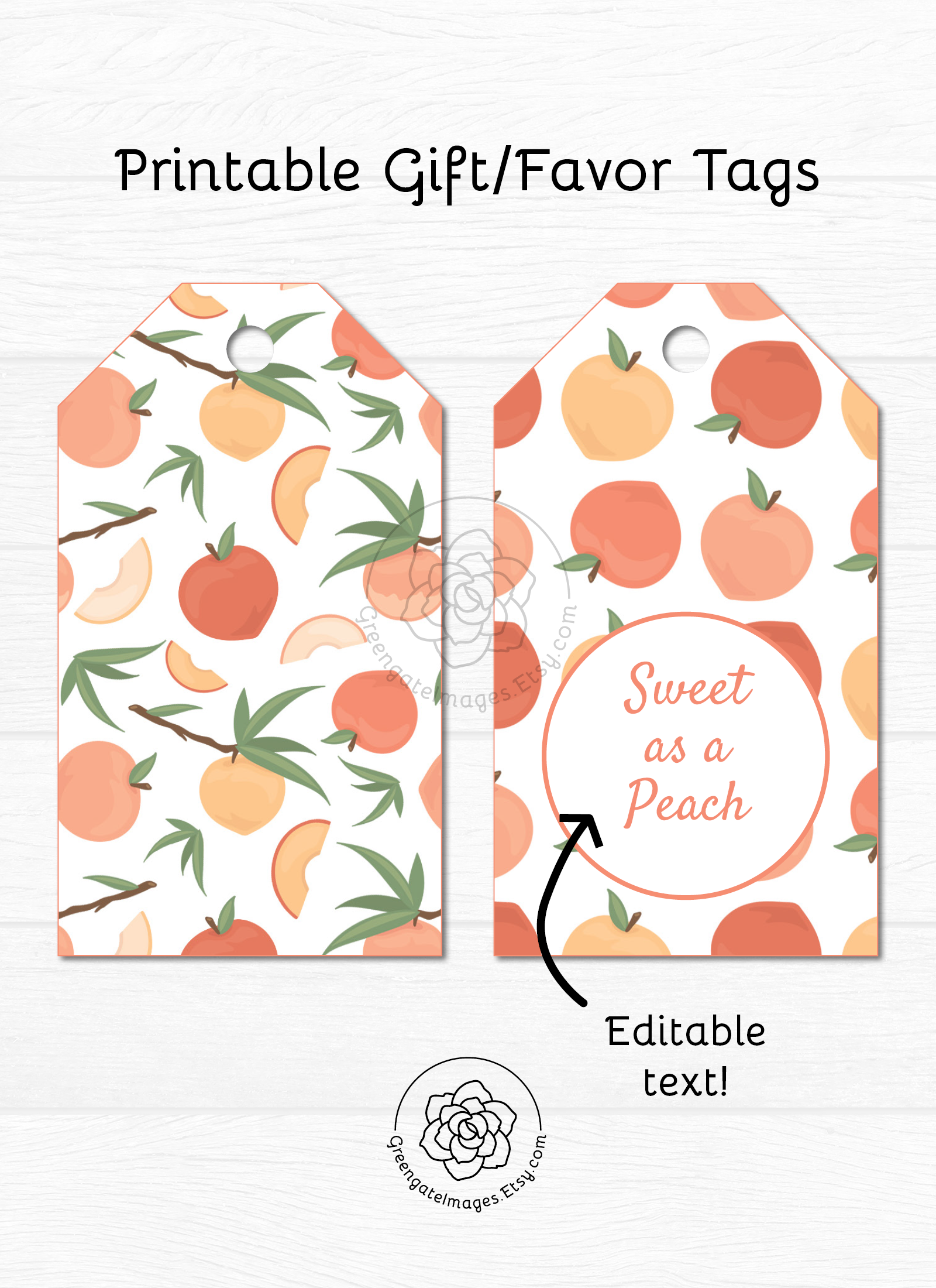 Peach Gift Favor Tags Printable Gift Tags Editable Text Sweet As A 