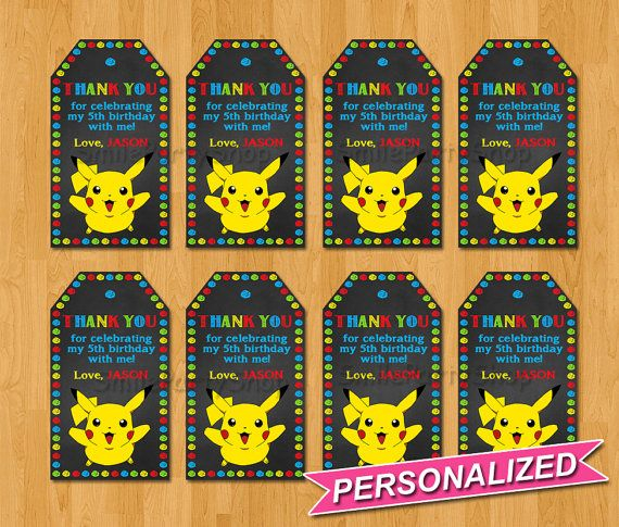 Pokemon Pikachu Favor Tags Pokemon Pikachu Thank You Tags Favor Bag 