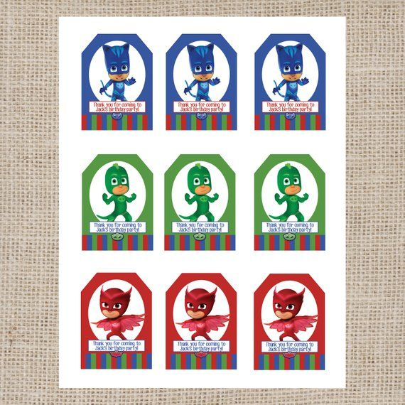 PJ Masks Birthday Thank You Tags Printable DIGITAL FILE Only 