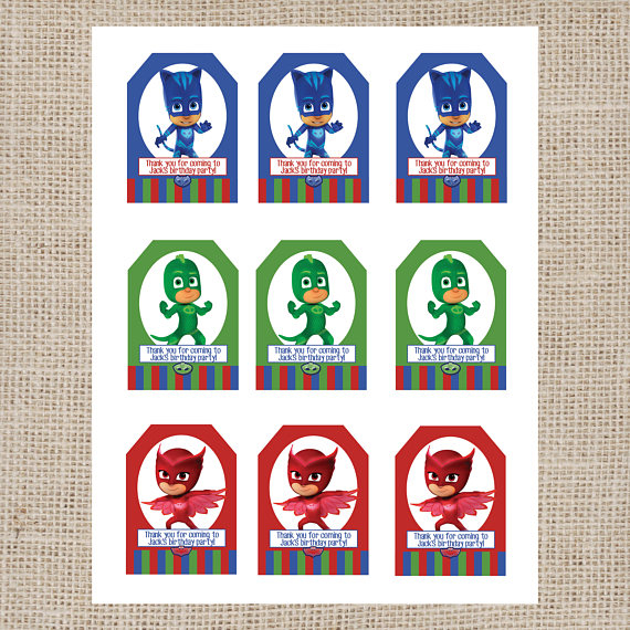 PJ Masks Birthday Thank You Tags Printable DIGITAL FILE Only