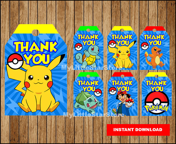 Pokemon Thank You Tags Printable Pokemon Tags Pokemon Party Tags 