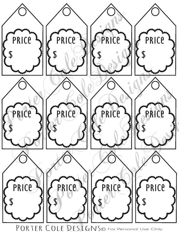 Price Tags Printable DIGITAL FILE Tag Template Free Printable Tags