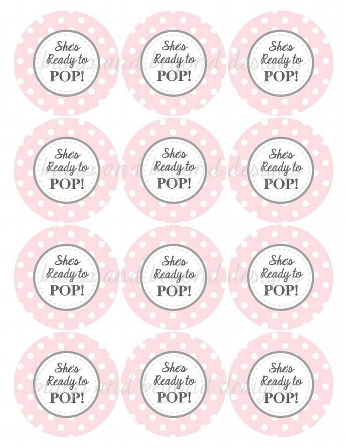 She s Ready To Pop Baby Shower Printable Party Tags Powder Pink Grey