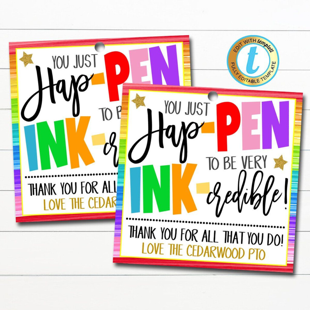 Pen Thank You Gift Tags Hap pen To Be Ink credible DIY Editable 