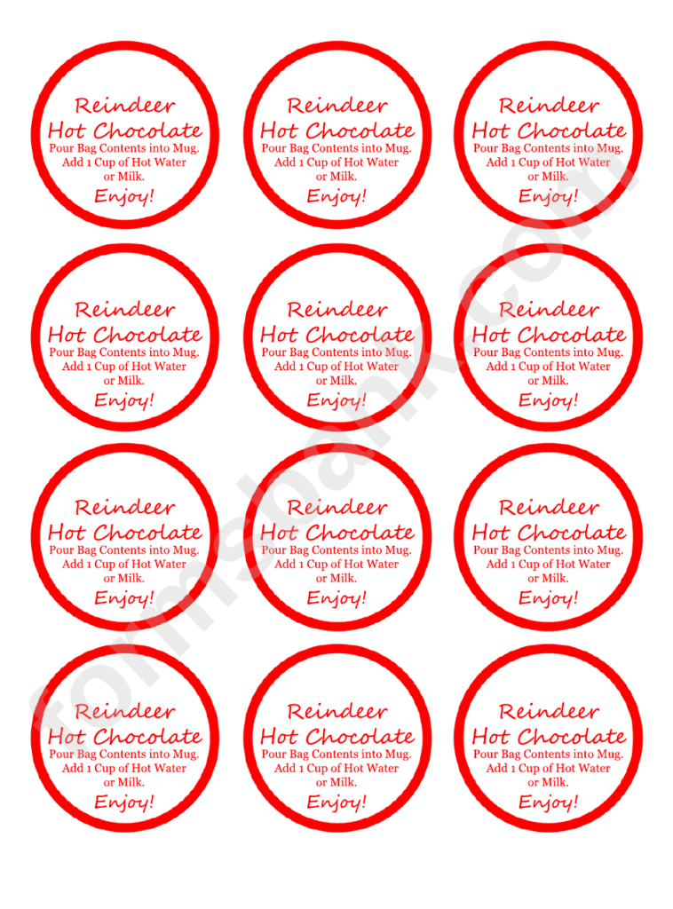 Reindeer Hot Chocolate Label Template Printable Pdf Download