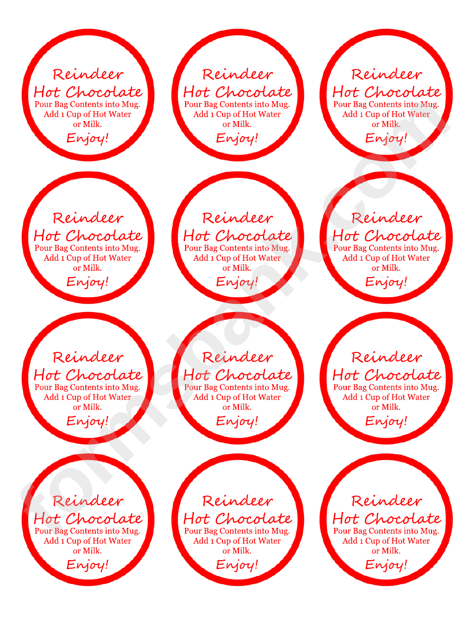 Reindeer Hot Chocolate Label Template Printable Pdf Download