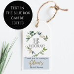 Sip Sip Hooray Tag Printable Shower Favor Template Bridal Etsy