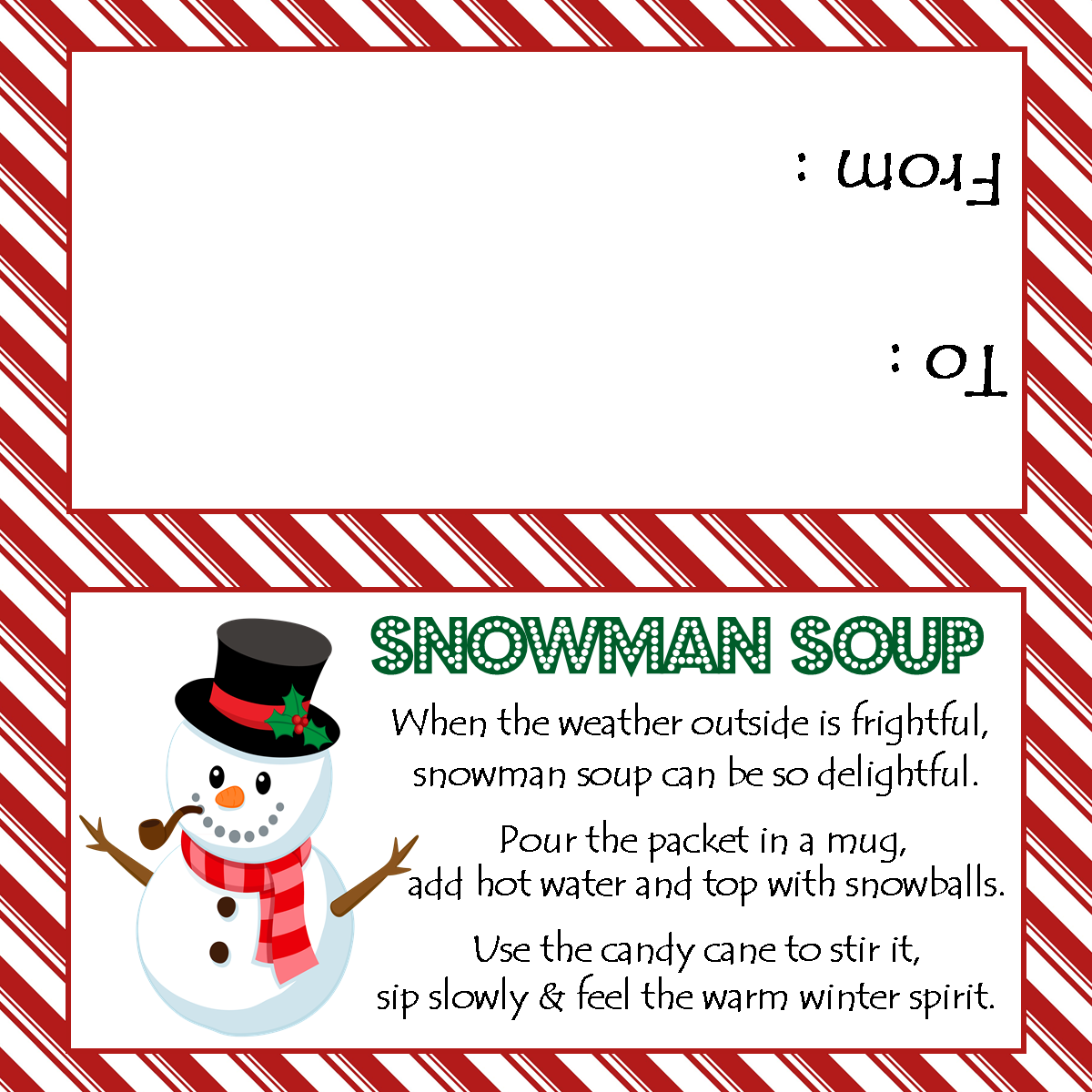 Snowman Soup Treat Bag Topper Digital File You Print Snowman 