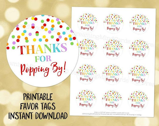 Printable Thanks For Popping By Favor Tags Gold Confetti For Etsy 