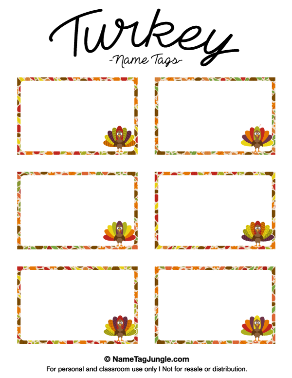 Printable Turkey Name Tags Printable Turkey Turkey Name Tags